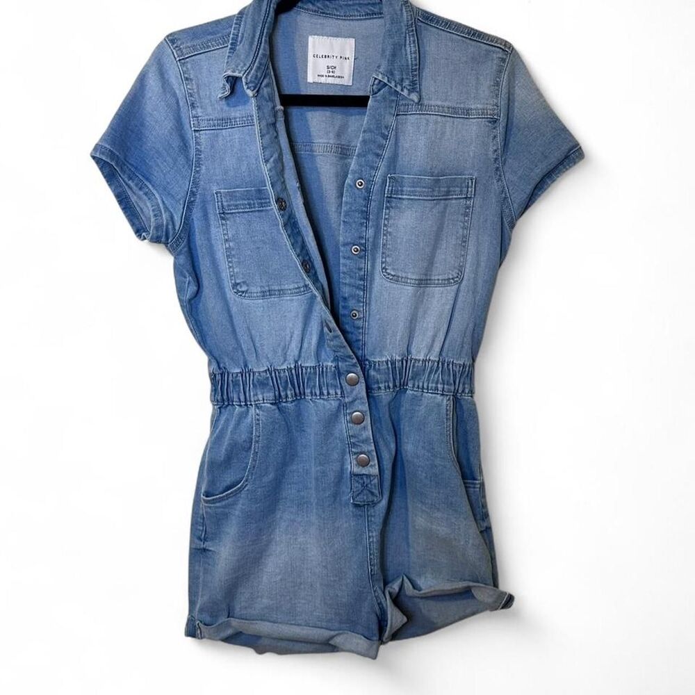 Blue Denim Romper / Jumpsuit w/ Elastic Waistband Size Sm